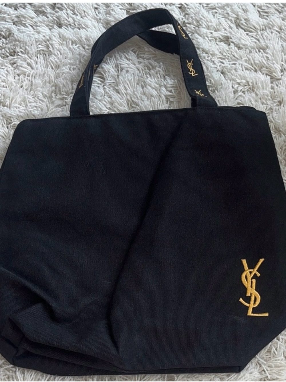 GWP- Saint Laurent Black Canvas Tote with Gold Logo Embroidery